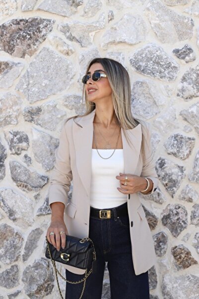 bytugcekaya Beige Premium Ribbed Detail Blazer