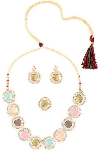 ZAVERI PEARLS Multi For Women-Colour Austrian Diamonds & Artificial Stones Ch...