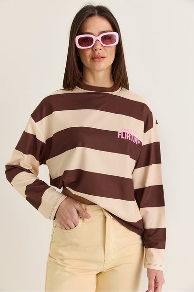 Bianco Lucci Women's Brown-Yellow Flirting Text Printed Front and Back Printe...