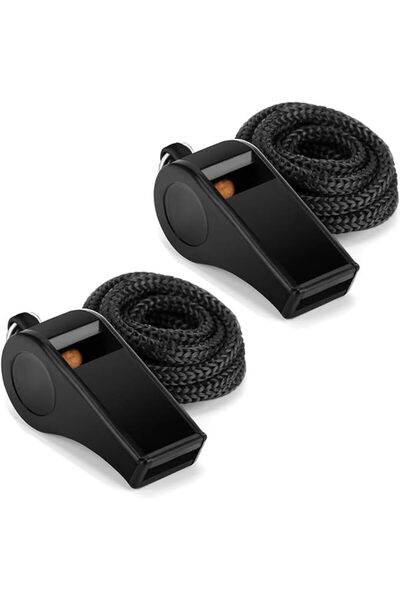 Generic Black Sports Whistle with Lanyard, Loud Sound, for Coaches, Referees,...