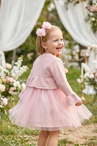 ALYRA Baby Girl Child 3-Piece Rose Tulle Dress with Knitwear Cardigan and Crown Birthday Special Day Eid Wedding Evening Dress Set 1-4 Years