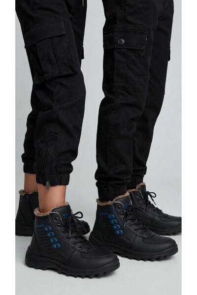crybrands Cizme de exterior unisex din shearling negre - Cizme de iarnă cu ta...