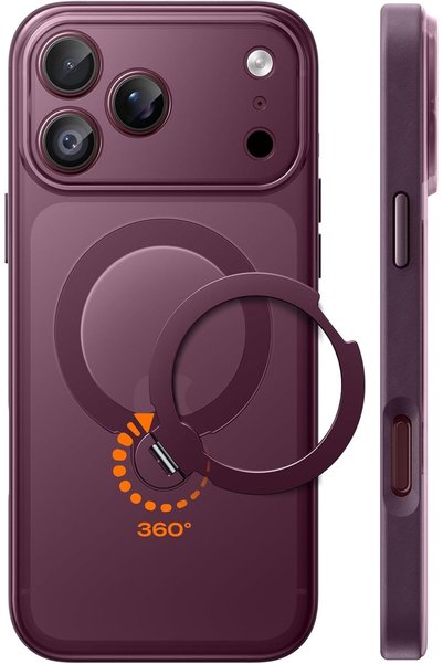 AutoColor TOCOL for iPhone 18 Pro Case with 360° Magnetic Stand, Burgundy
