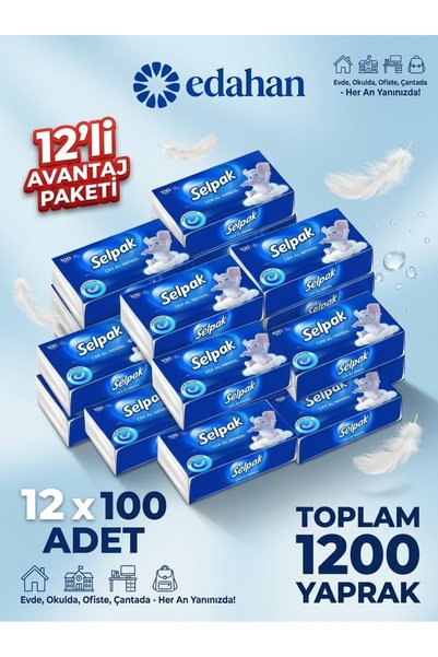 Selpak Çek-Al Mendil 12’li Avantaj Paketi (12 x 100 Adet – Toplam 1200 Yaprak)