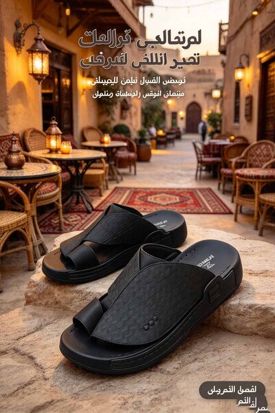 Najd Trend Mall صندل رجالي سعودي الصنع بتصميم مفتوح الأصابع وقاعدة عريضة ومقد...