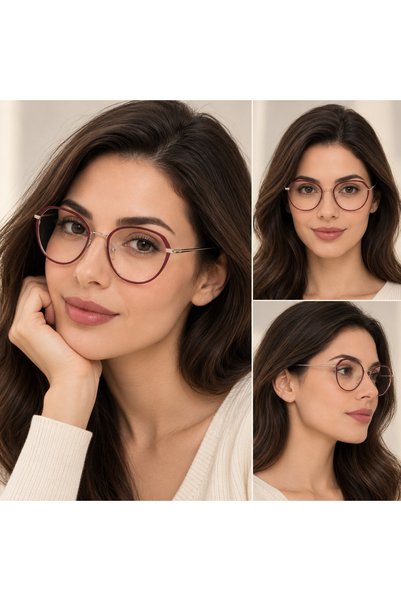 MORE ME Red & Silver Round Metal Eyeglass Frame