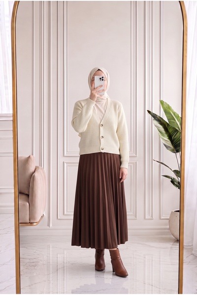 Holehola Hümaperi Cardigan scurt tricotat cu 3 nasturi-Zİ5022 Stone