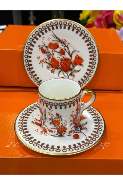 LOKMAN ZÜCCACİYE SHOWROOM İKİ KİŞİLİK NOSTALJİ DESEN PORSELEN KAHVE FİNCAN TA...