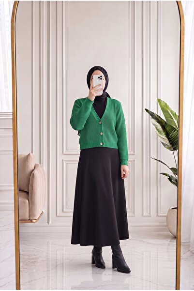 Holehola Hümaperi Cardigan scurt tricotat cu 3 nasturi-Zİ5022 Verde