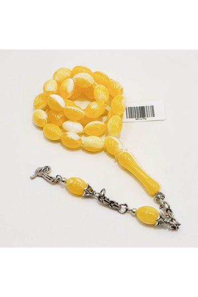 Generic Brand Amber Scrab Rosary – 33 Beads 8-12mm Yellow & White Oval Prayer 21g