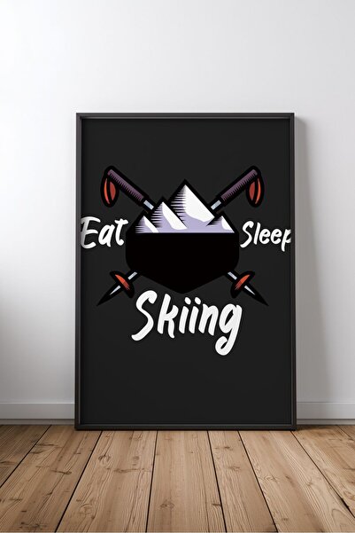 KEYFHOME Eat Sleep Skiing Mountain Skiing MDF cu rama Tablou Poster Living De...