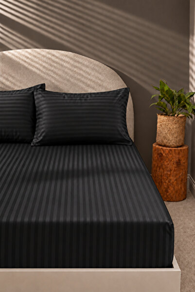 Nart Home Cotton Satin 210 Tc(83 Threads) Striped Bed Sheet Set |   Black