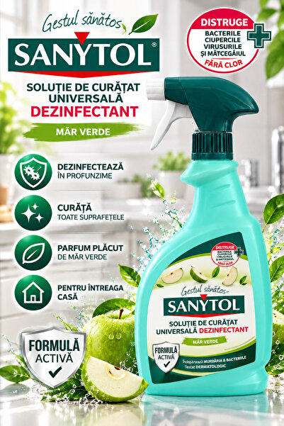 Sanytol Soluție de Curățat Universală Dezinfectantă, Măr Verde, 750 ml, cu Pu...