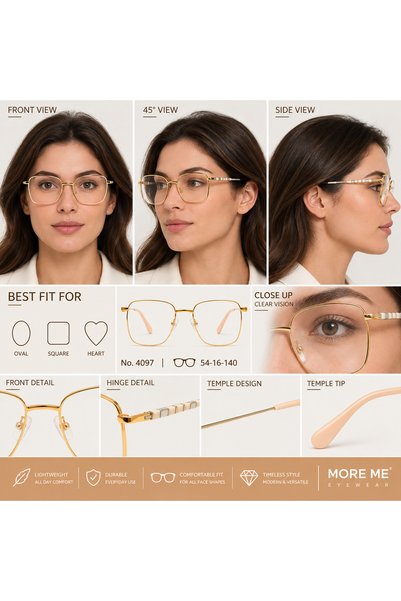 MORE ME Gold & Black Round Metal Eyeglass Frame