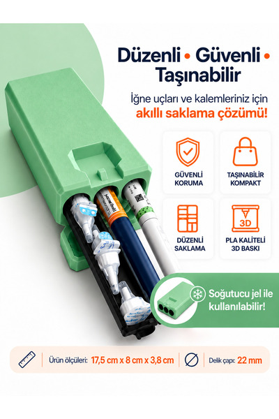 ERTU İnsülin Saklama Kutusu-3D Baskı-3 Bölmeli- Soğutucu Jel Uyumlu - İnsülin...