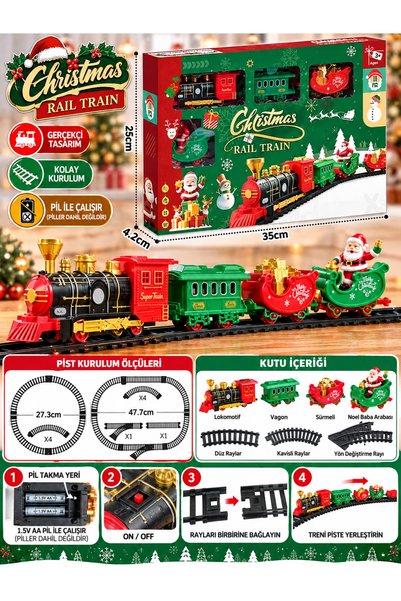 SUDESA OYUNCAK NOEL BABA YILBAŞI TREN SETİ PİLLİ RAYLI HAREKETLİ OYUNCAK TREN...