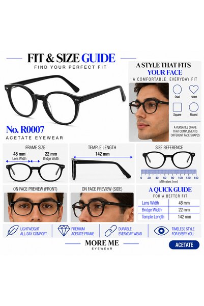 MORE ME Glossy Black Rectangular Acetate Eyeglass Frame