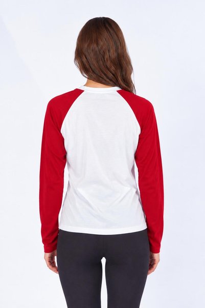 TENA Women's Red Crew Neck Blouse with Colorful Sleeves