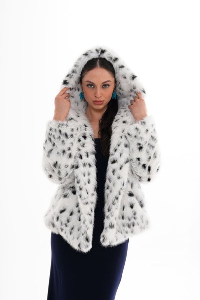 navy ESL Hooded Fur Jacket