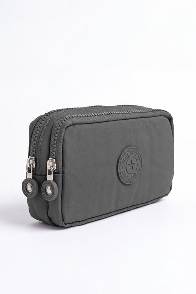 VIATOX Vt-Two-Compartment Clinker Fabric Pencil Case School University Bag Dark Gray