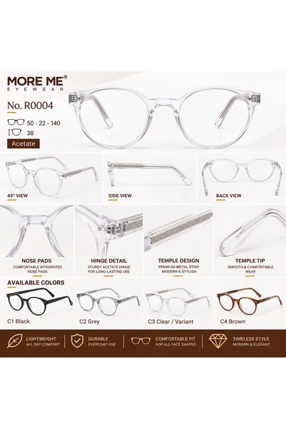 MORE ME Transparent Clear / Crystal Rectangular Acetate Eyeglass Frame