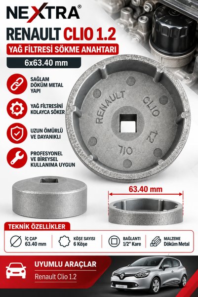NEXTRA Renault 1.2 Yağ Filtresi Sökme Anahtarı 63,4 mm 6 Köşe 1/2 Döküm Tas T...