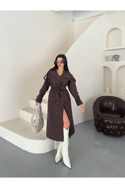 ORSELIA Women's Stand Collar Belted Epaulet Long Trench Coat