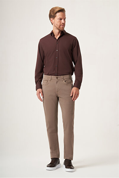 İmza Light Beige 5-Pocket Gabardine Slim Fit Cotton Trousers 1003265317