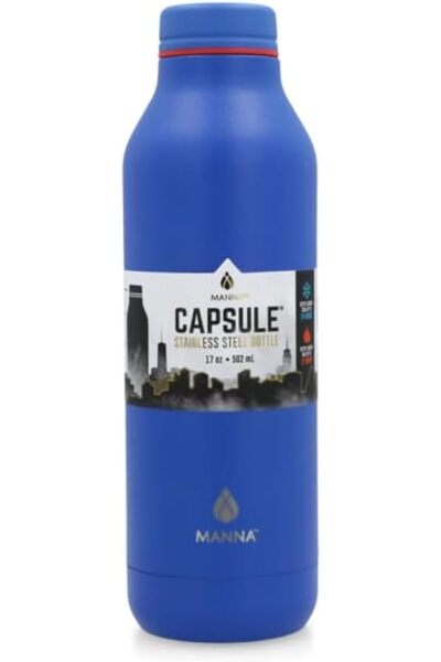 manna Stainless Steel Capsule Powder Wave Water Bottle Blue 502ml