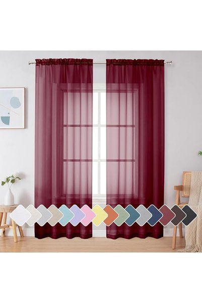 GENERAL Simplebrand Red Sheer Curtains 84 Inches Long, Light Filtering Rod Po...