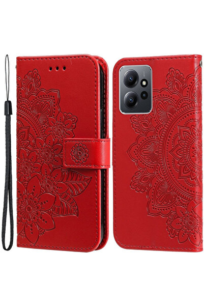 XGSM Husă tip carte pentru Xiaomi Redmi Note 12 4G, Floare Mandala, Roșu
