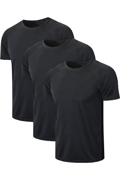 GENERAL 3 Pack Running T-shirts for Men Quick Dry Gym T Shirt Short Sleeve Cr...