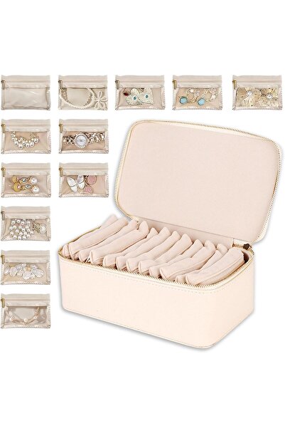 GENERAL Travel Big Jewelry Case, PU Leather 12 zipper velvet bags for Women G...