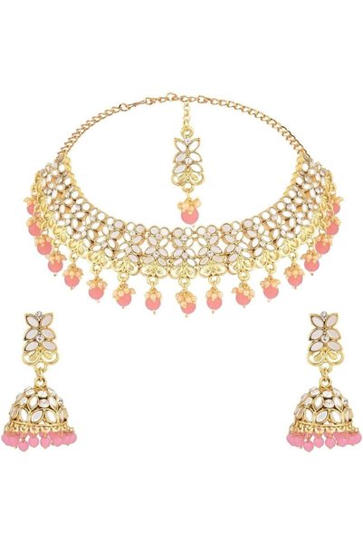 Efulgenz Choker Necklace Earrings and Maangtikka Set Indian Oxidized Jewelry ...