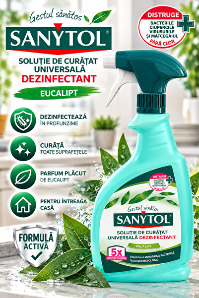 Sanytol Soluție de Curățat Universală Dezinfectantă, Eucalipt, 750 ml, cu Pul...