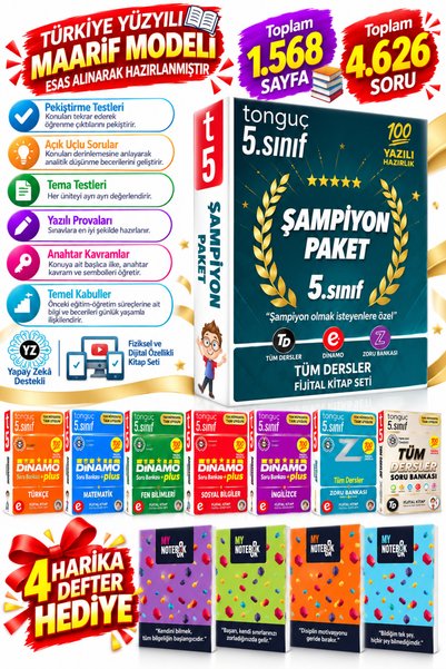 Tonguç Yayınları 5. Sınıf Şampiyon Tüm Dersler Soru Bankası Seti Yeni Nesil M...