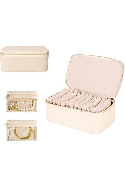 Generic Mizznee Jewelry Organizer Travel Case, PU Leather 12 Zipper Velvet Ba...