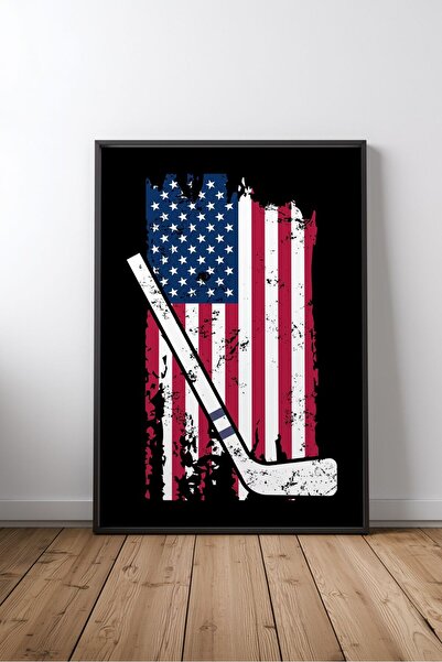 KEYFHOME Steagul american Hockey Stick Sport Motivation Scris No 1 Încadrat M...