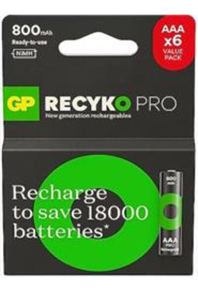 GP ShakkkMarket AAA 850 mAh Şarjlı İnce Kalem Pil 4+2'li Paket Recyko GPHCH83BOK
