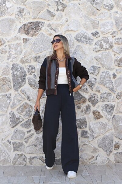 bytugcekaya Navy Blue Stone Stripe Detail Set