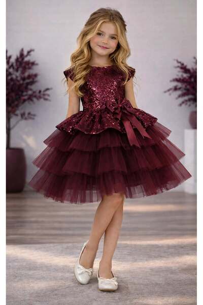 mikeonscosmetics Girls' Peplum Flounce Tulle Ball Gown - Sequined Bow Detail ...