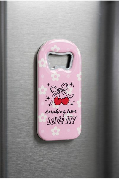 Okapi Drinking Time Love It Written Cherry and Bow Motif Refrigerator Magnet ...