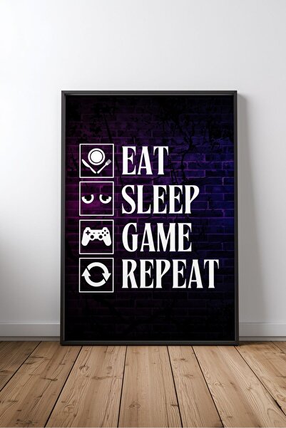 KEYFHOME Eat Sleep Game Repeat Gamer Scris cu numărul 3, tablou înrămat din M...