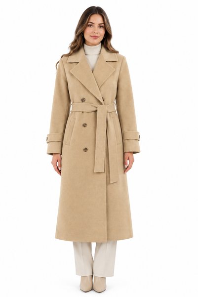 hefa moda Kadın Kaban Tüylenmez Kaşmir Camel Renk 115 Cm