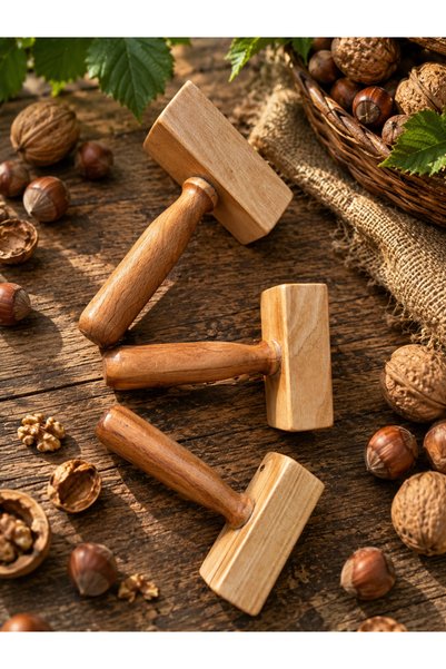 dnz DENİZ AHŞAP Wooden Nutcracker, Walnut, Hazelnut Cracker Square Set of 3