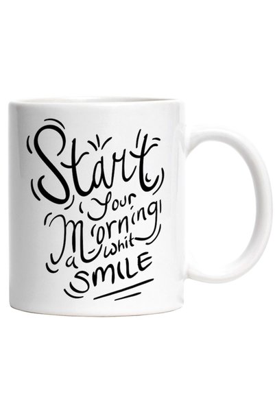 INOVATIX Cana alba personalizata, Start Your Morning With A Smile,Zambet,Dimi...