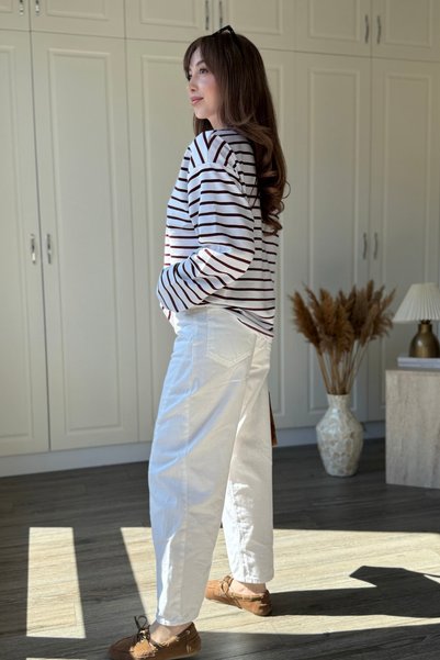 Dilay Gökoğlu Butik Burgundy Striped Crew Neck Sweatshirt