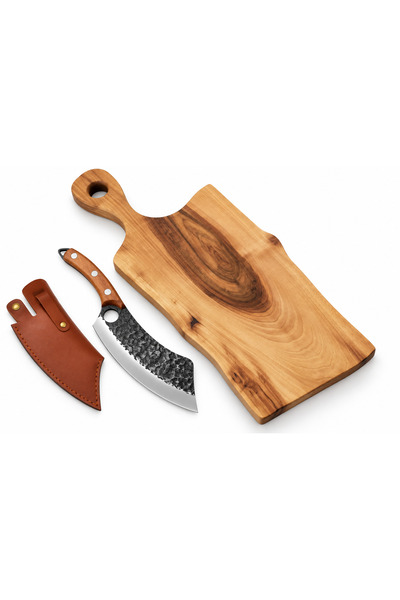 Generic Brand Set tocător din lemn de nuc și cuțit de bucătărie de 29,5 cm, S...