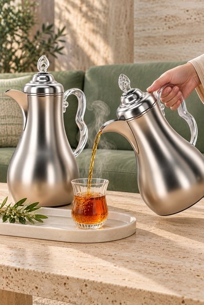 Generic طقم ترامس ضيافة استيل مطفي بمقابض كريستالية شفافة (1 لتر + 700 مل) - ...