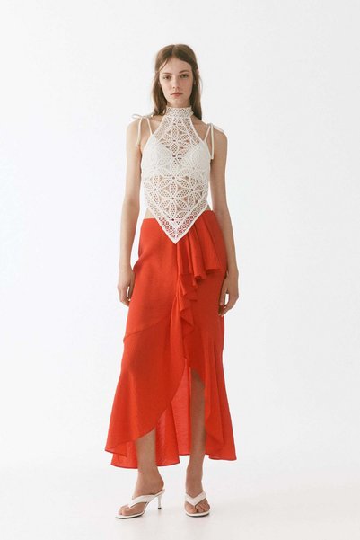 H&M Flounce-trimmed viscose-blend skirt
